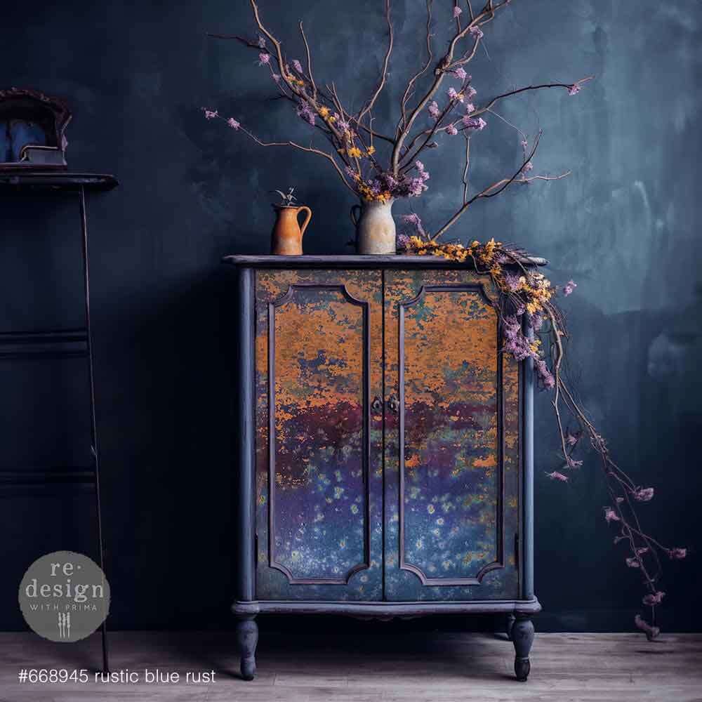 decoupage fiber papier rustic blue rust mood